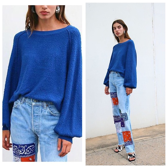 Free People Sweaters - Free People Found My Friend Pullover Blue Oversized Nubby Sweater Medium
